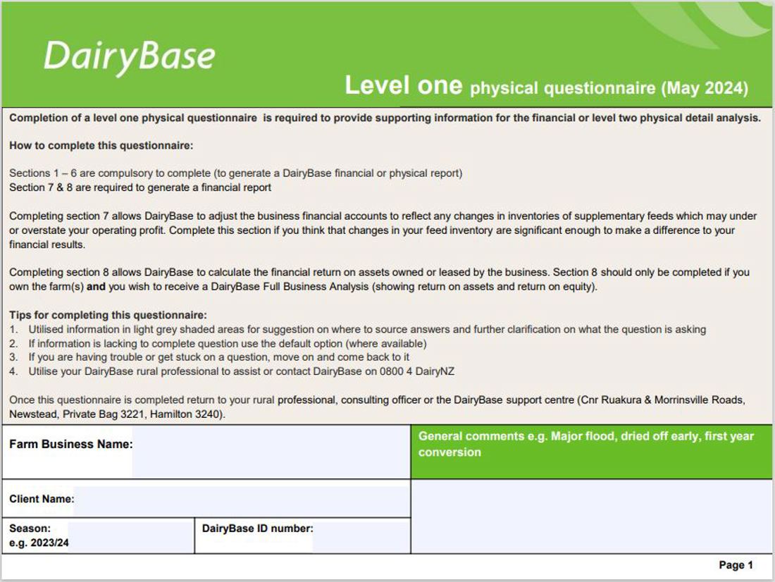 Dairybase Level 1 Physical Questionnaire Image