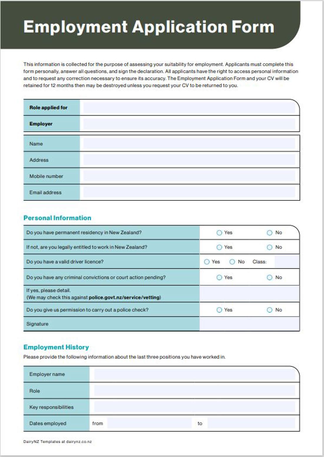 Employment Application Form Image