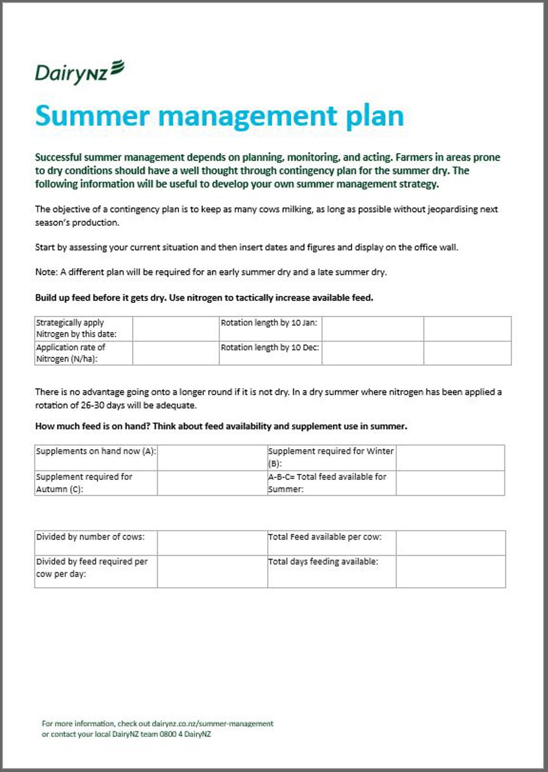 Summer Management Plan Template Image