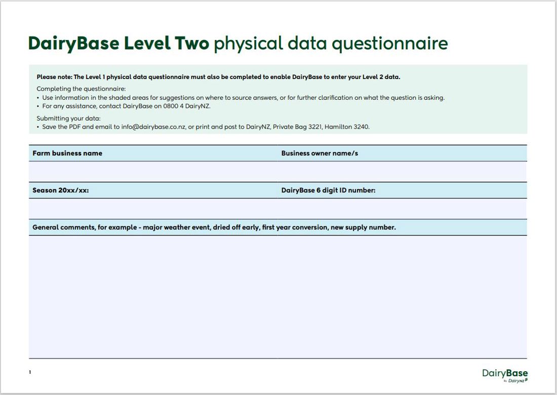 Dairybase Level 2 Physical Questionnaire 2023 24 Image