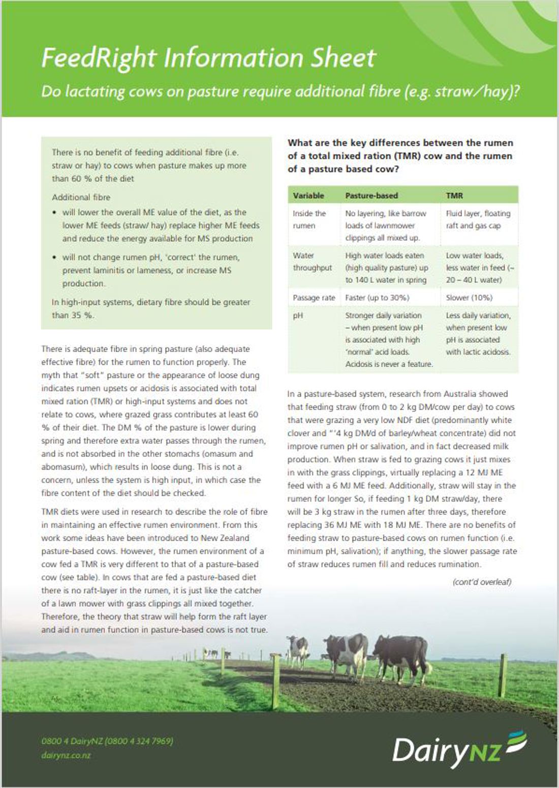 Feedright Information Sheet Lactating Cows On Pasture Additional Fibre Image